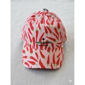 Kate Spade New York Red Chili Pepper Print Pink Cotton Baseball Cap Hat NWT